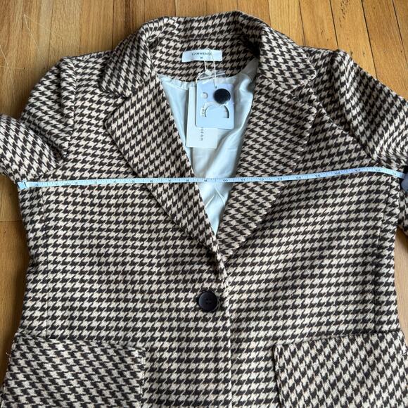 Commense Brown Cream Oversized Houndstooth Blazer Size M Preppy Academia Classic - Picture 9 of 16